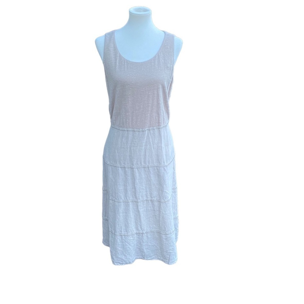 J Jill‎ 100% linen sleeveless casual tank dress khaki color pockets size medium